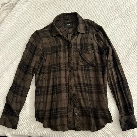 Adorable green plaid Rails flannel with stars Medium - Picture 1 of 4